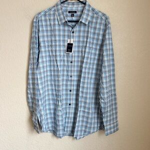 Club Room Mens XL Blue Plaid Button Down Shirt NWT Stretch